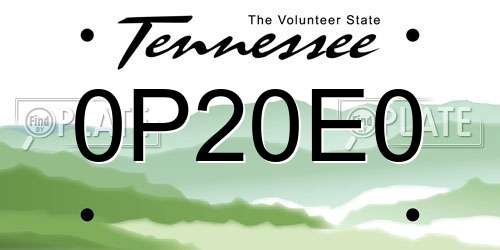 0P20E0 Tennessee License Plate