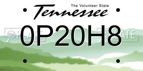 0P20H8 Tennessee License Plate
