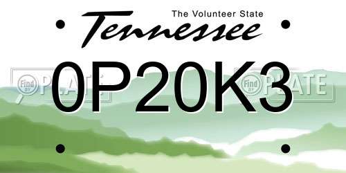 0P20K3 Tennessee License Plate
