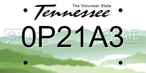 0P21A3 Tennessee License Plate