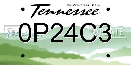 0P24C3 Tennessee License Plate