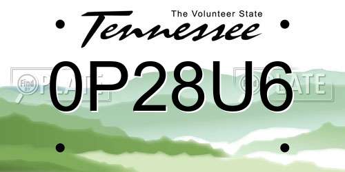 0P28U6 Tennessee License Plate
