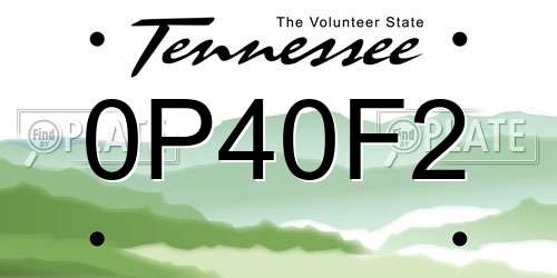 0P40F2 Tennessee License Plate