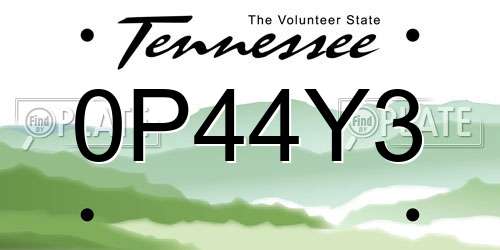 0P44Y3 Tennessee License Plate