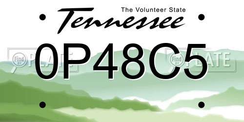 0P48C5 Tennessee License Plate
