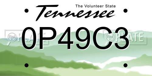 0P49C3 Tennessee License Plate