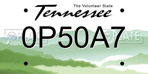 0P50A7 Tennessee License Plate