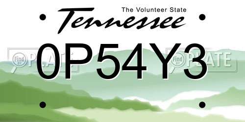 0P54Y3 Tennessee License Plate