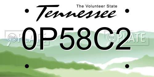 0P58C2 Tennessee License Plate