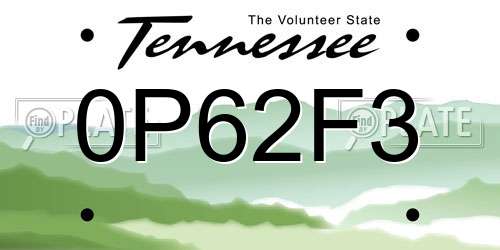 0P62F3 Tennessee License Plate