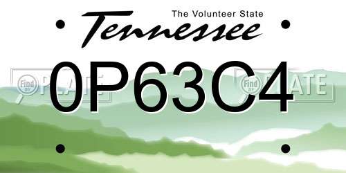 0P63C4 Tennessee License Plate