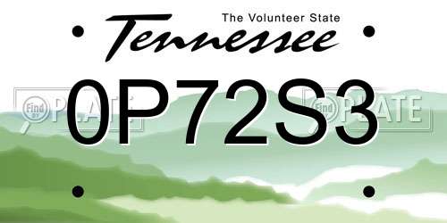 0P72S3 Tennessee License Plate