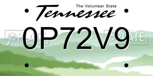 0P72V9 Tennessee License Plate