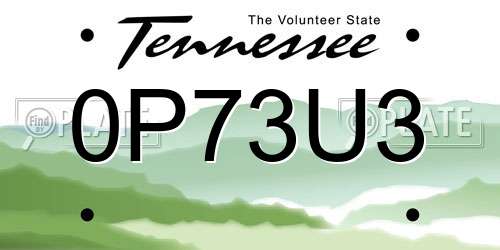 0P73U3 Tennessee License Plate