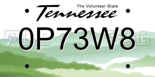 0P73W8 Tennessee License Plate