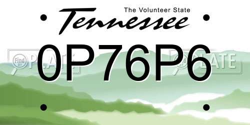 0P76P6 Tennessee License Plate