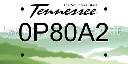 0P80A2 Tennessee License Plate