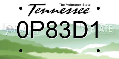 0P83D1 Tennessee License Plate