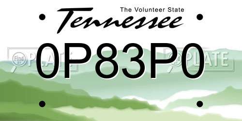 0P83P0 Tennessee License Plate