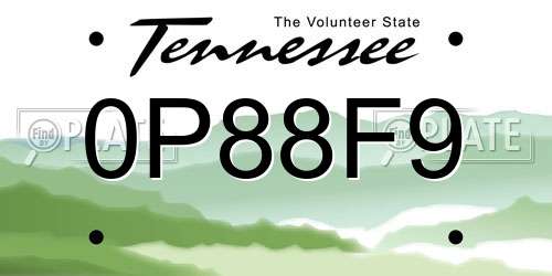 0P88F9 Tennessee License Plate