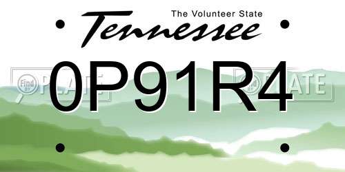 0P91R4 Tennessee License Plate