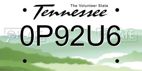 0P92U6 Tennessee License Plate