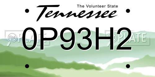 0P93H2 Tennessee License Plate