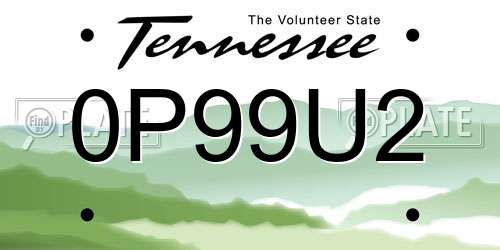 0P99U2 Tennessee License Plate