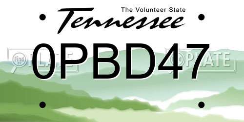 0PBD47 Tennessee License Plate