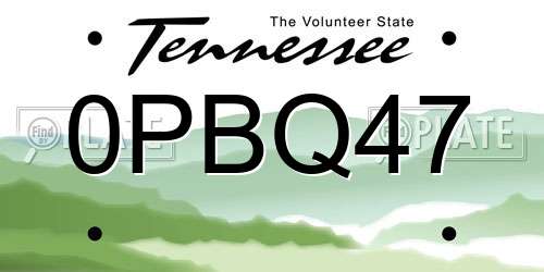 0PBQ47 Tennessee License Plate