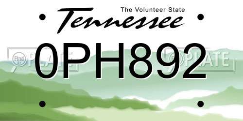 0PH892 Tennessee License Plate