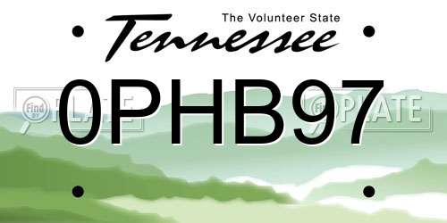 0PHB97 Tennessee License Plate