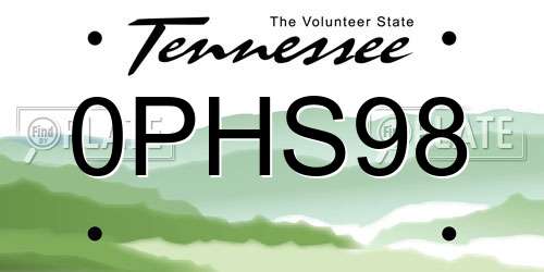 0PHS98 Tennessee License Plate