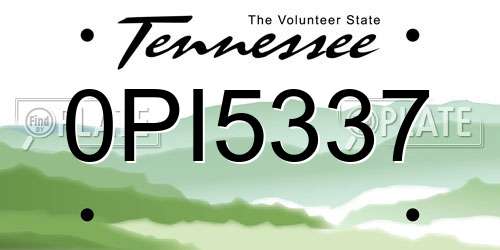 0PI5337 Tennessee License Plate