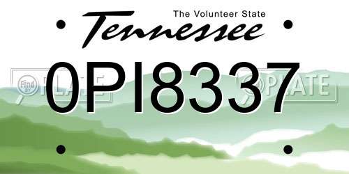 0PI8337 Tennessee License Plate