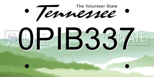 0PIB337 Tennessee License Plate