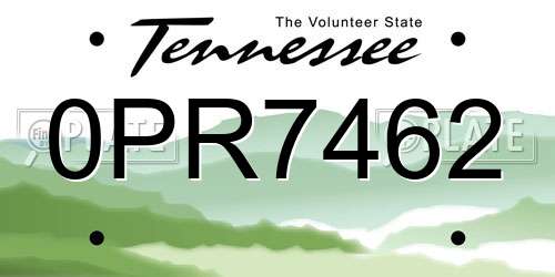 0PR7462 Tennessee License Plate