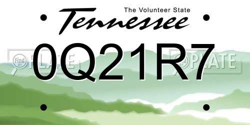 0Q21R7 Tennessee License Plate