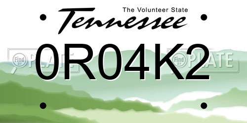 0R04K2 Tennessee License Plate