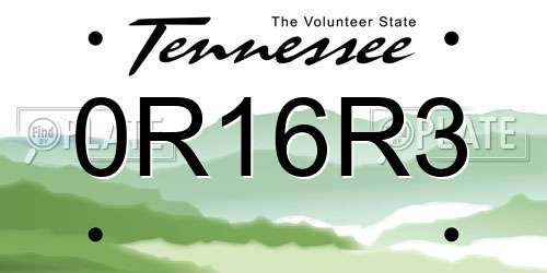 0R16R3 Tennessee License Plate