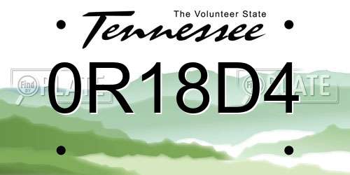 0R18D4 Tennessee License Plate