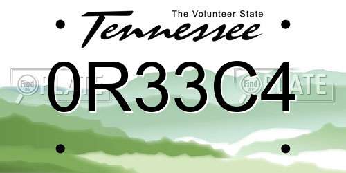 0R33C4 Tennessee License Plate