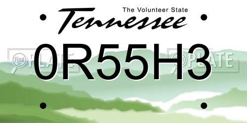 0R55H3 Tennessee License Plate