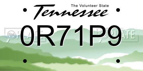 0R71P9 Tennessee License Plate
