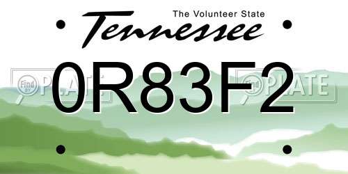 0R83F2 Tennessee License Plate