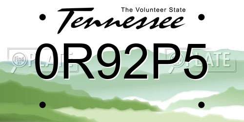 0R92P5 Tennessee License Plate