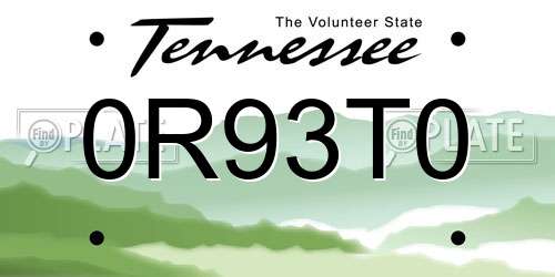 0R93T0 Tennessee License Plate