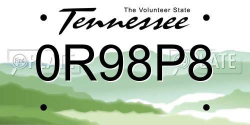 0R98P8 Tennessee License Plate