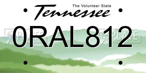 0RAL812 Tennessee License Plate