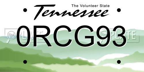 0RCG93 Tennessee License Plate